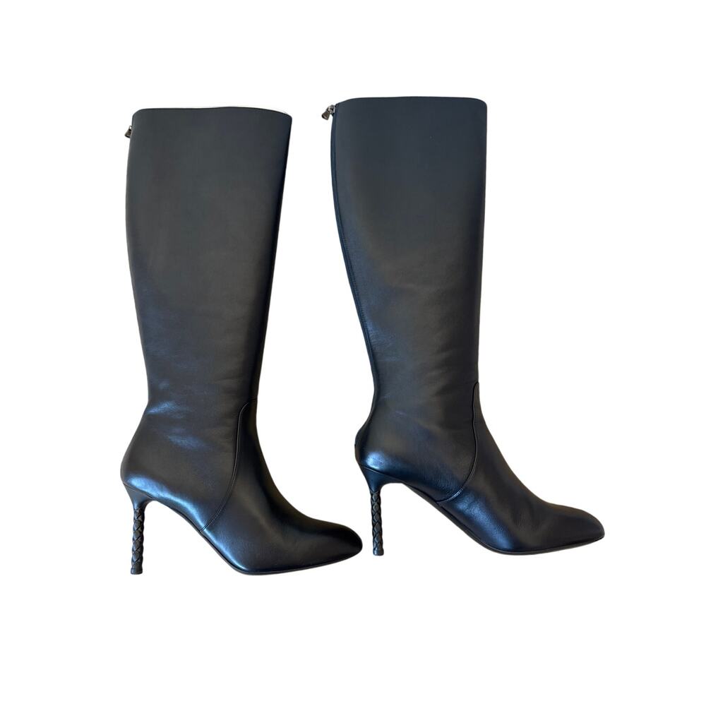 BOTTEGA VENETA Quilted Heel Zip Up Tall Boot Dream Calf Nero Black Leather 40